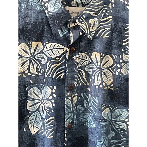 Men's BISHOP ST Apparel Cotton Aloha Tiki Floral Print Button Up Blue Shirt 3XL - Picture 4 of 6